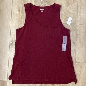 New Old Navy burgundy wine SL EW VEE v-neck pocket tank top t-shirt Size Medium